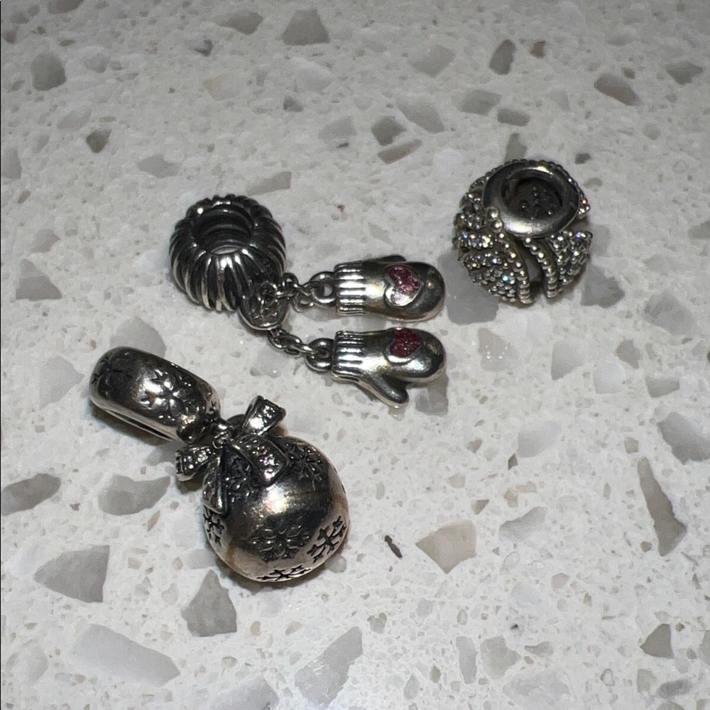 Silver Charm Set with Red Accents